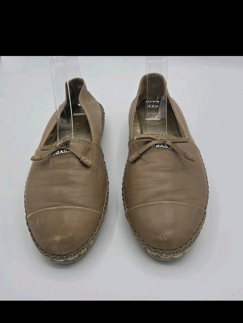 Prada Nappa Leather Espadrilles Tan Brown Bow Italy Womens Size 35 US 5 - Picture 2 of 14